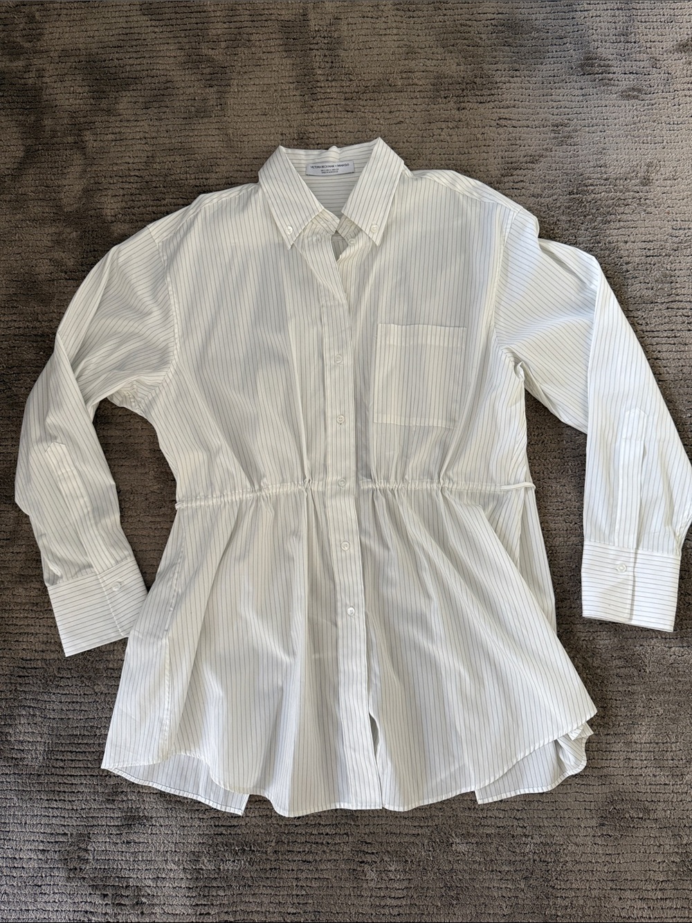 Victoria Beckham for Mango Striped Drawstring Button-Down Shirt with Open Back